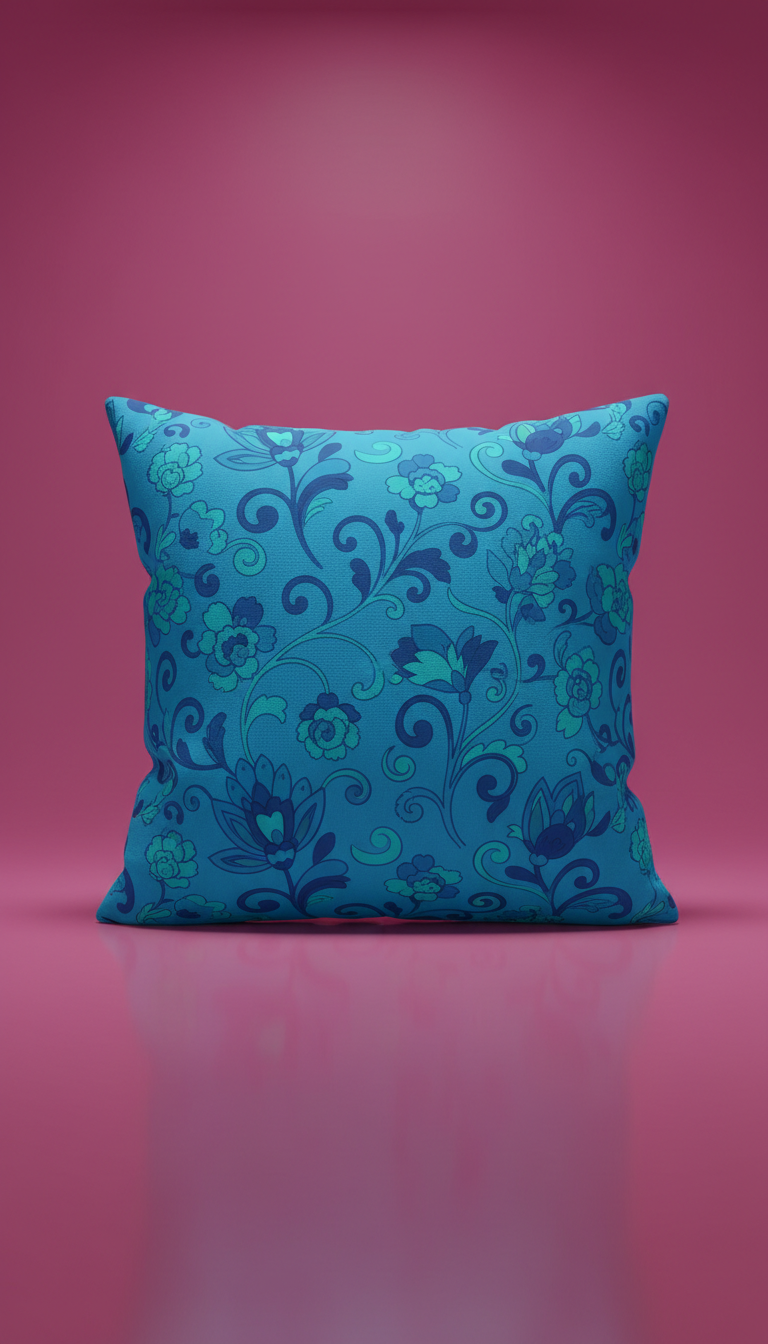 Cerulean blue floral throw pillow