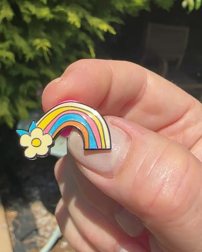 Rainbow Retro Floral Enamel Pin | Colourful Lapel Badge - Enamelhappy