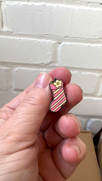 Limited Edition Rose Pink Retro Christmas Stocking Enamel Pin Badge