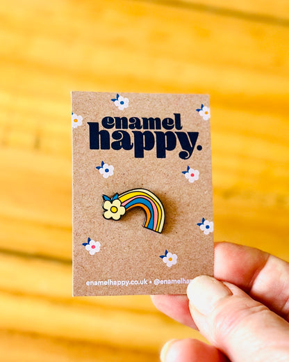 Rainbow Retro Floral Enamel Pin | Colourful Lapel Badge - Enamelhappy