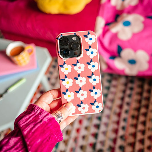 Retro Floral Tough Phone Case in Coral Pink - Google Samsung Iphone - Enamelhappy
