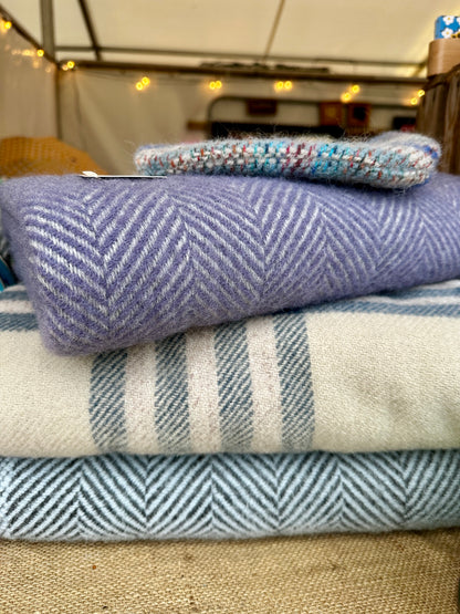Herringbone Lavender & Silver Grey Throw Blanket By Tweedmill