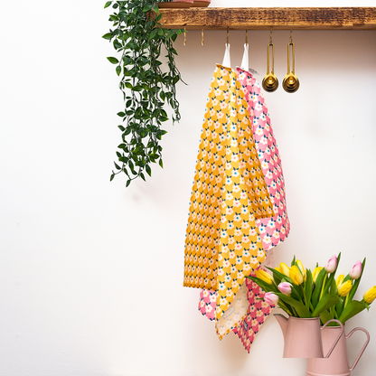 A Pair Colourful Tea Towels Pretty Retro Print - Enamelhappy - Various Colours