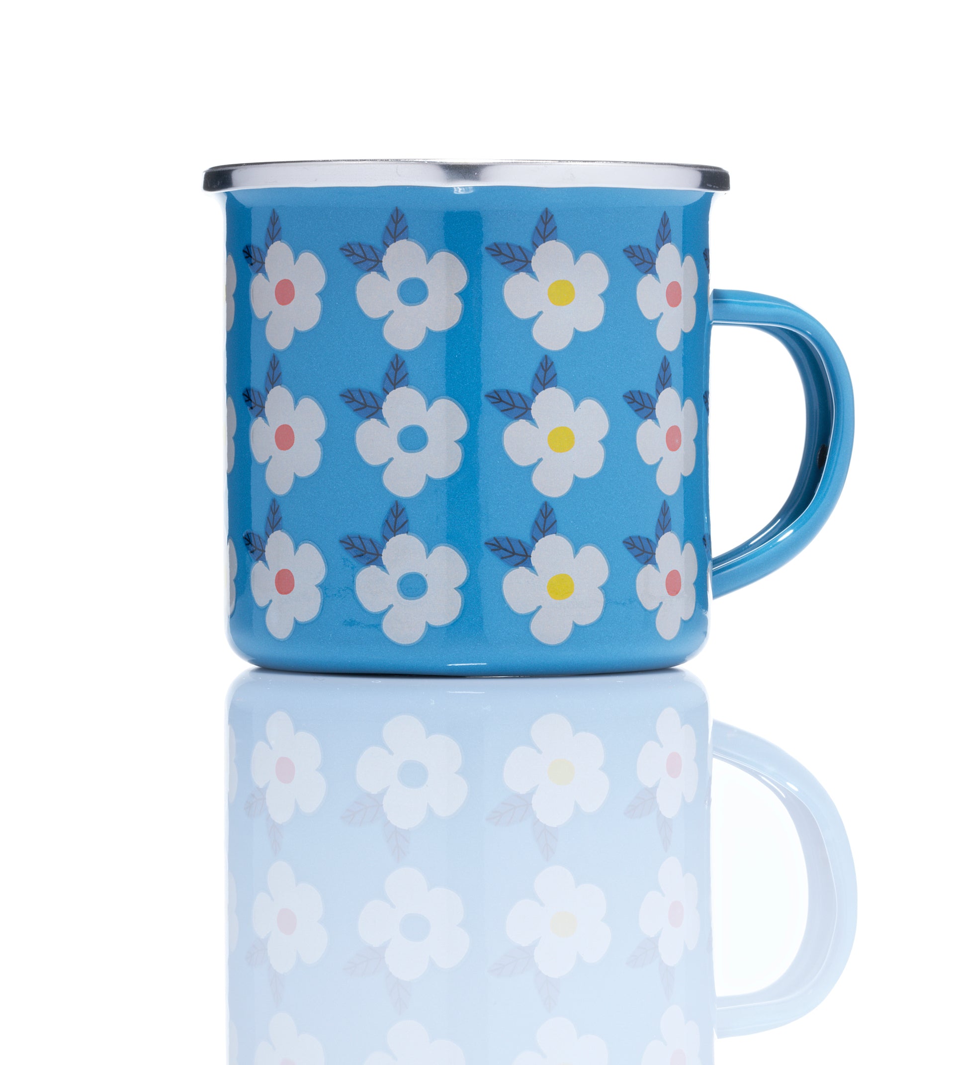 Beautiful Ocean Blue Enamel Mug in our Colourful Stunning Retro Vintage Floral - Enamelhappy 