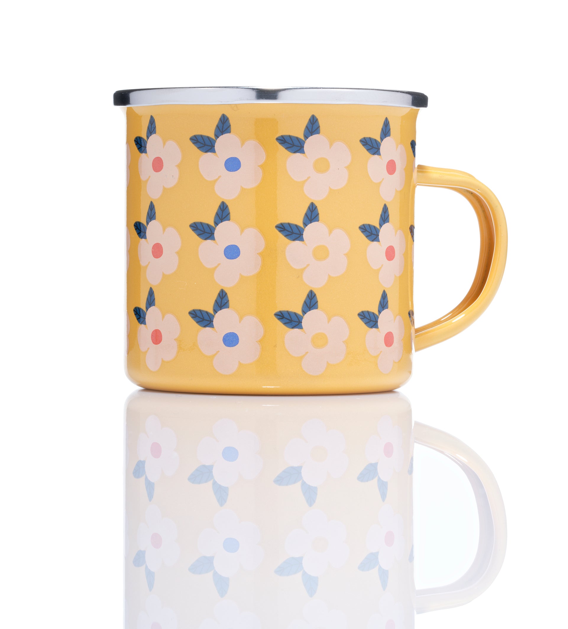 Beautiful Honey Yellow Enamel Mug in our Colourful Stunning Retro Vintage Floral - Enamelhappy 