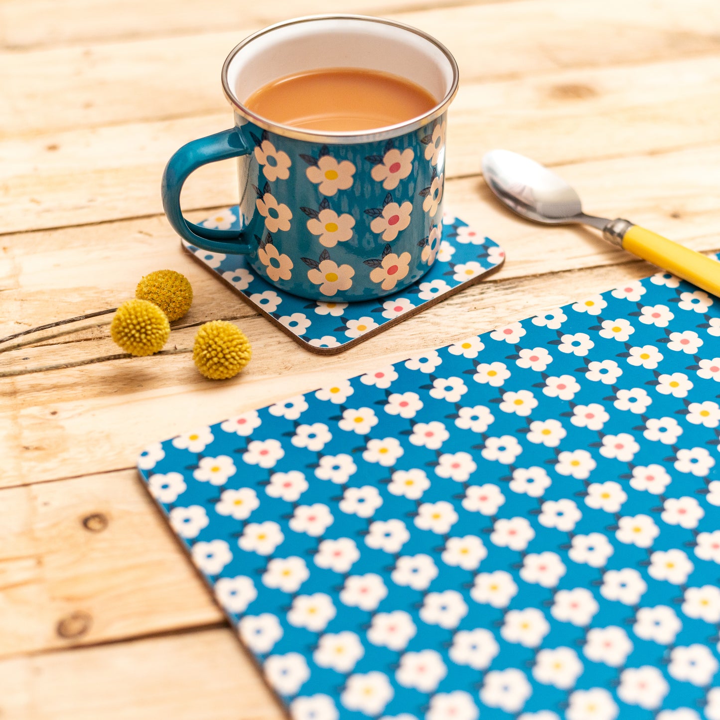 Set of Six Retro Floral Colourful Cork Placemats - Enamelhappy