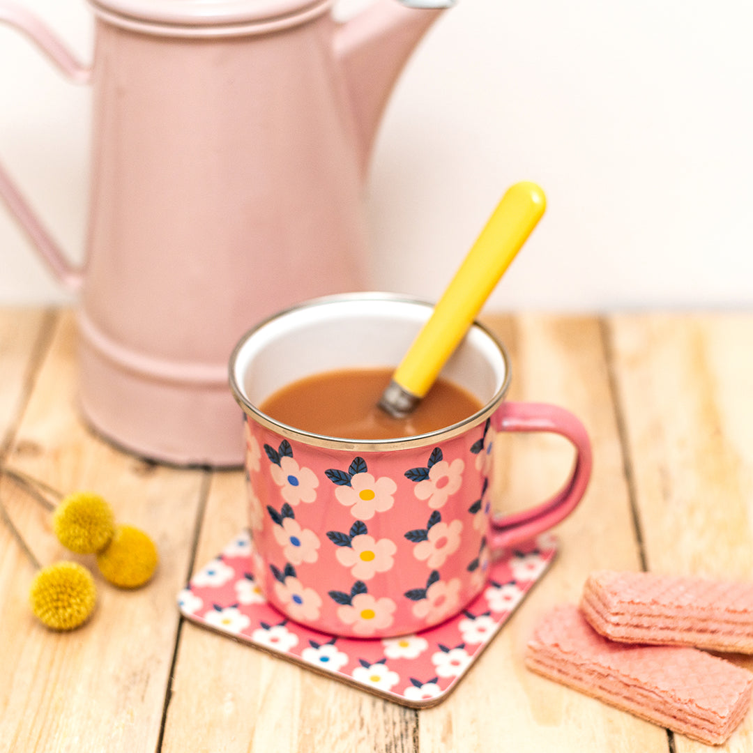 Enamel Mug & Coaster Set - Honey Yellow Matching - Enamelhappy