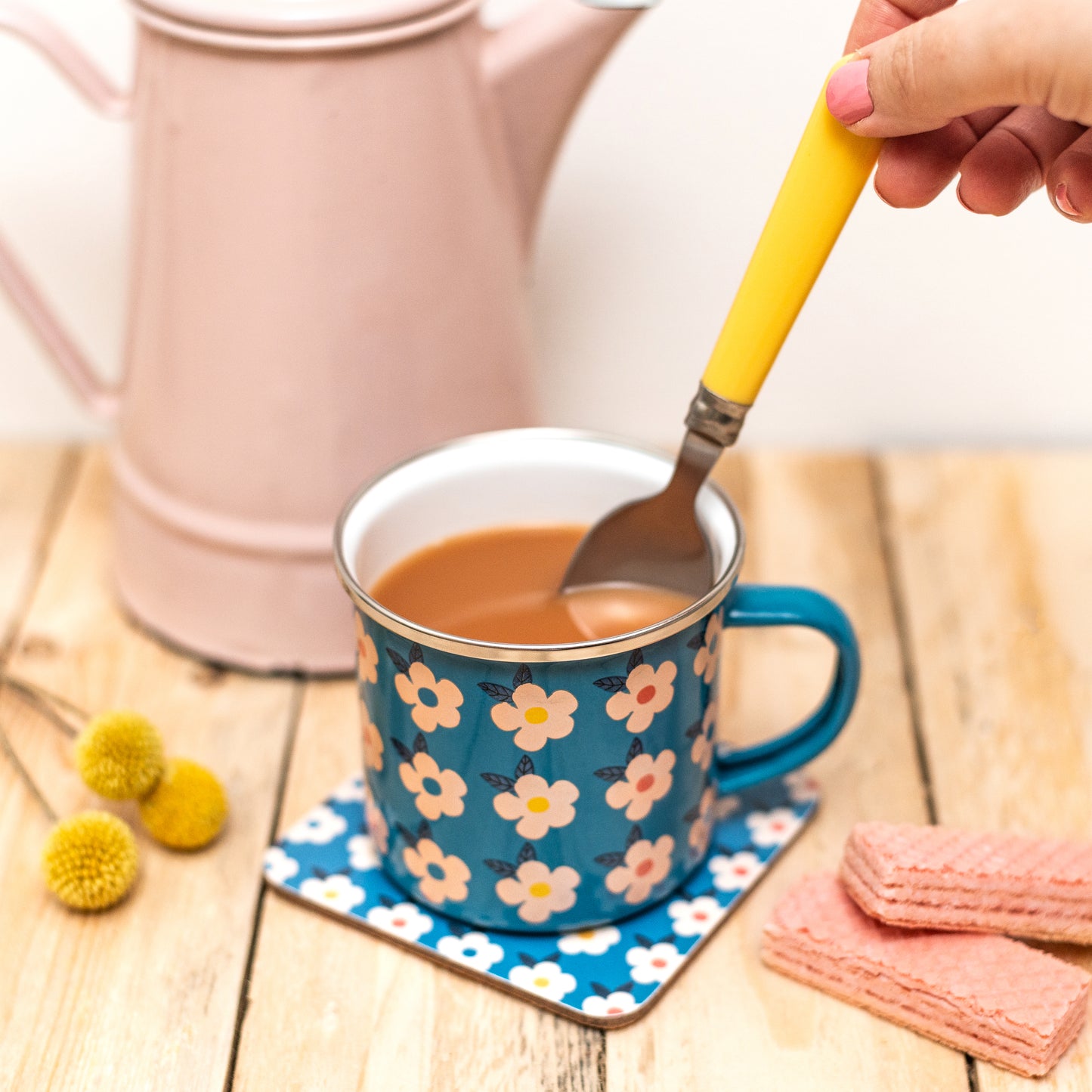 Enamel Mug & Coaster Set - Honey Yellow Matching - Enamelhappy