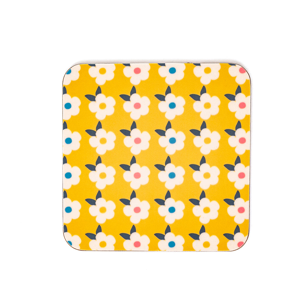 Retro Floral Coaster Beautiful Honey Mustard Yellow