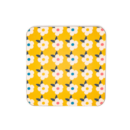 Retro Floral Coaster Beautiful Honey Mustard Yellow