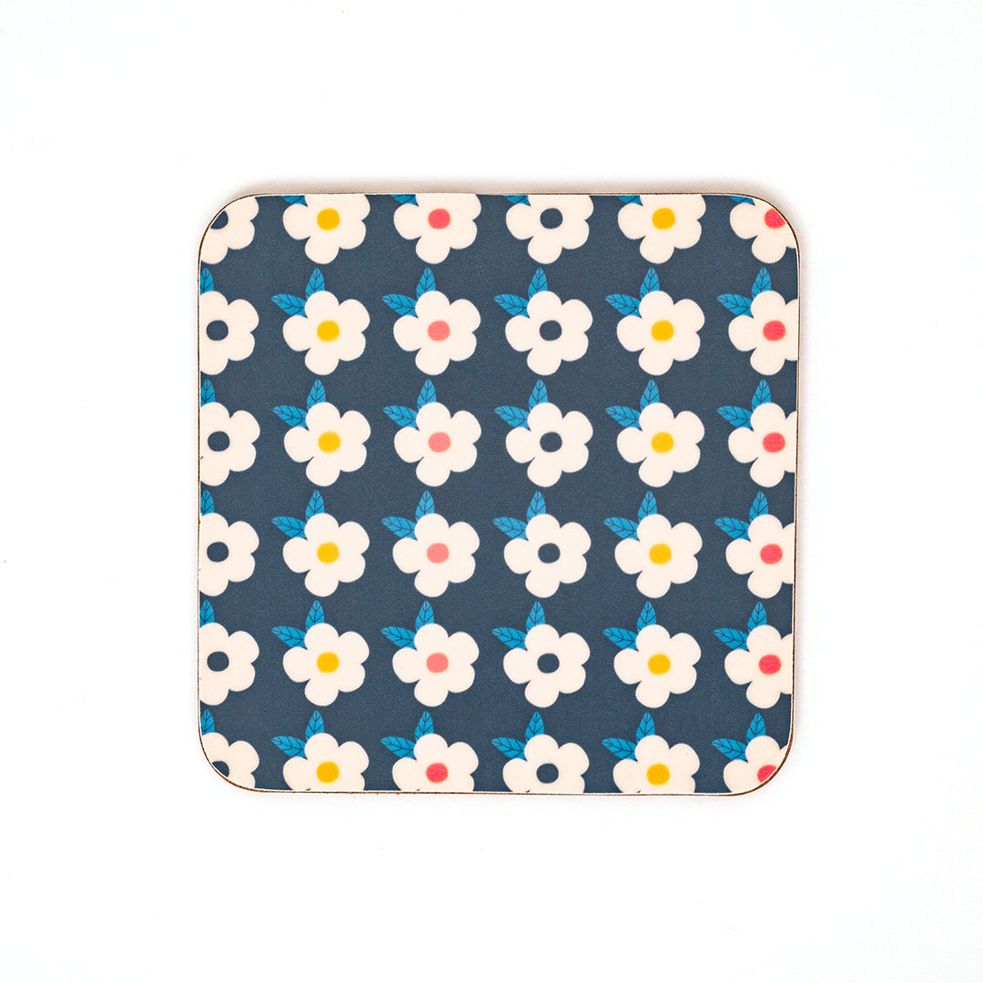 Retro Floral Coaster Beautiful Midnight Blue