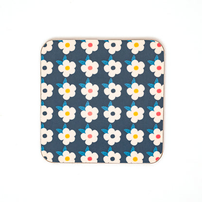 Retro Floral Coaster Beautiful Midnight Blue