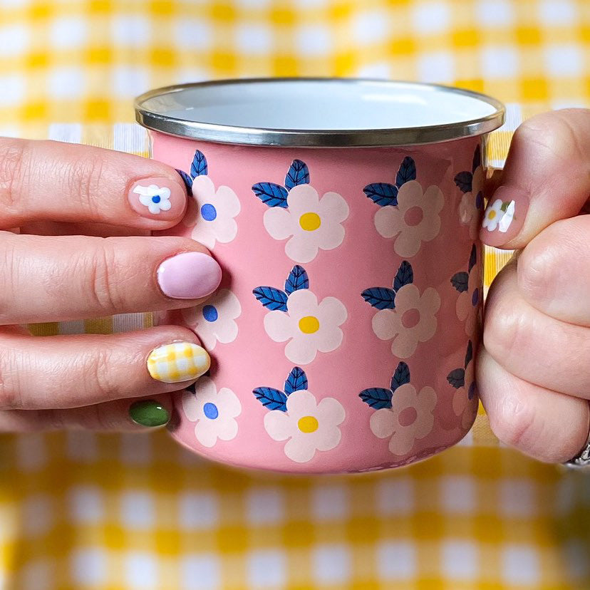 Beautiful Colourful Retro Floral Enamel Mug - Various Colours - Enamelhappy